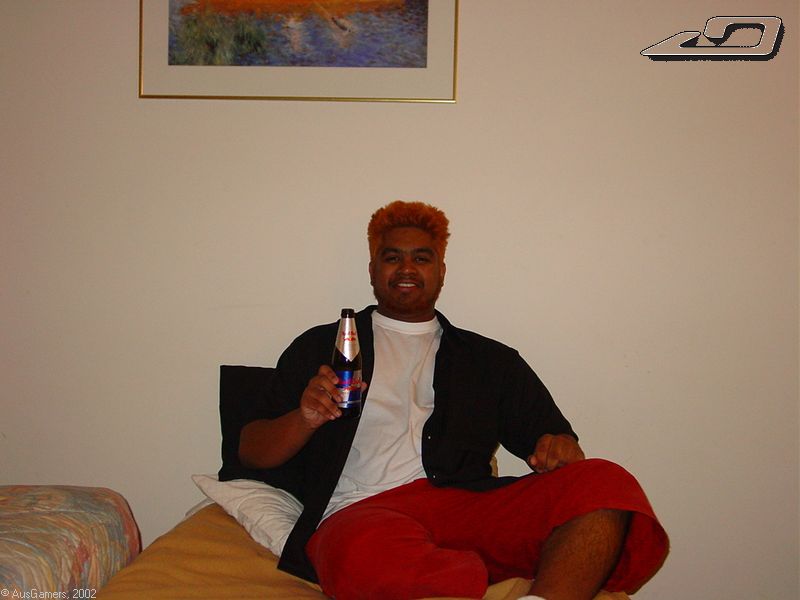 Tung drinking red bull (the skirt) 
