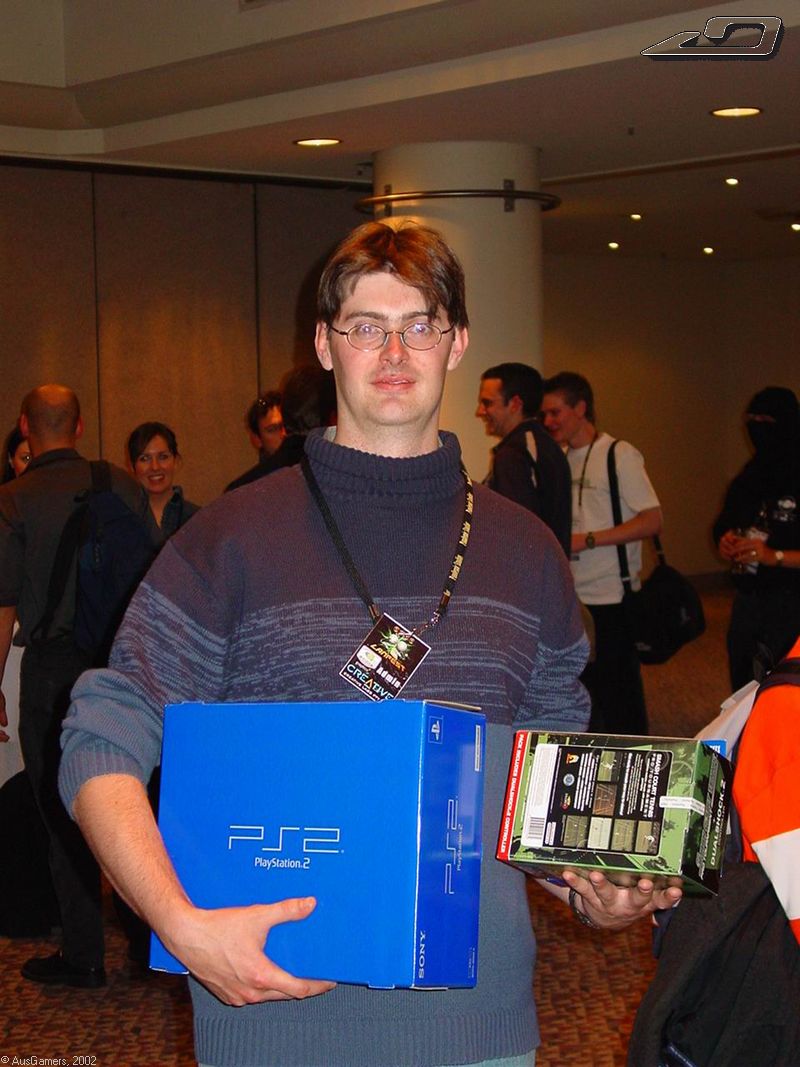 BFG guy wins the PS2 at the cocktail party 
