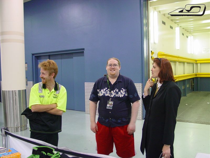 Enima with our friendly loading dock guy and security guard 
